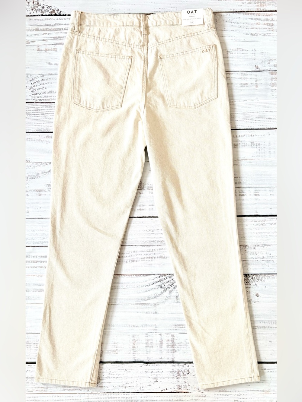 NWT OAT New York High-Rise Straight Ankle Jeans Ivory Size 29 - Picture 8 of 16